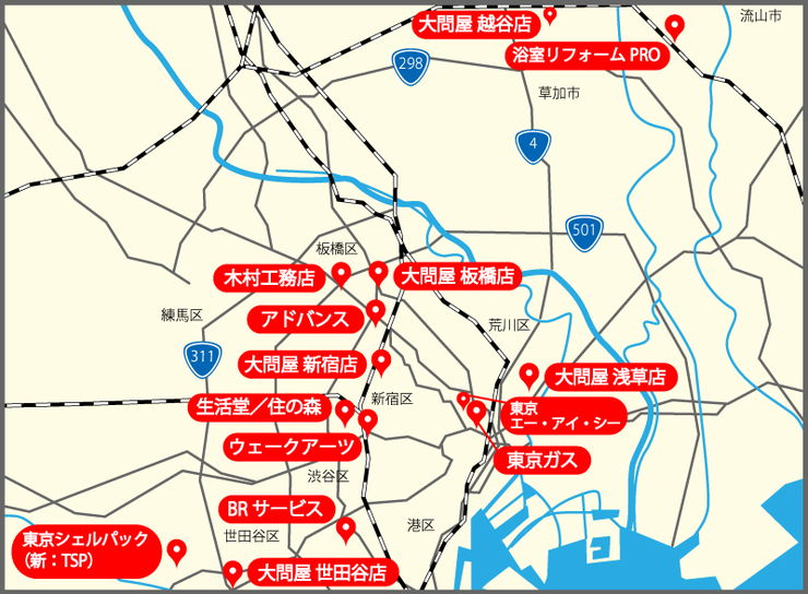 各会社の所在地マップ